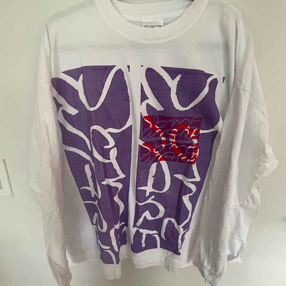 NWOT SOME WARE LONG SLEEVE CREW SCRIBBLE TEE ORGANIC COTTON ONE SIZE OVERSIZED